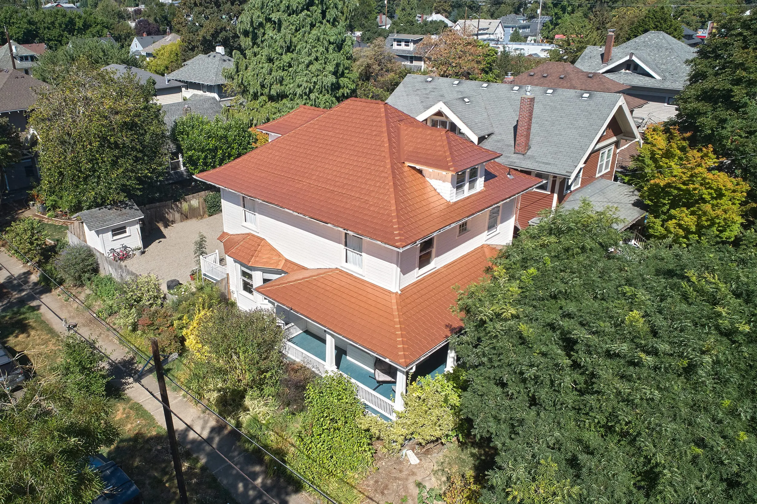 Portland, Or 97221 Interlock Metal Roofing Copper Penny Aluminum Slate Roof Aerial