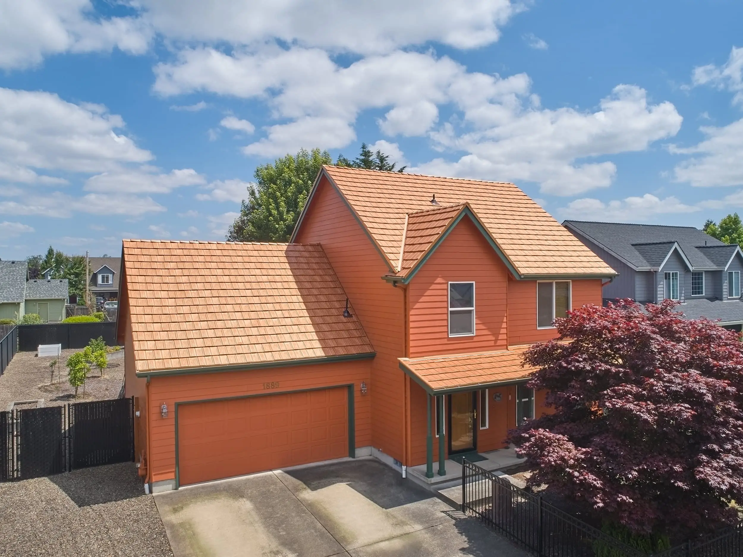 Albany, Or 97321 Interlock Metal Roofing Copper Penny Aluminum Shake Roof Aerial